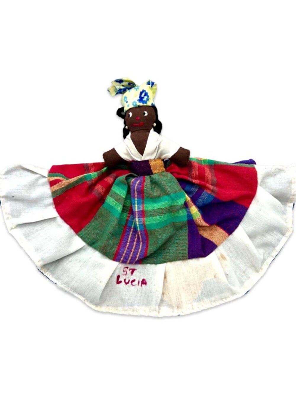 Vintage St Lucia Reversible Cloth Doll Handmade Topsy Turvy Caribbean Folk Art